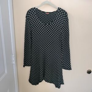 Tianello black White tunic top Shirt Handkerchief Hem L Travel stretch Office